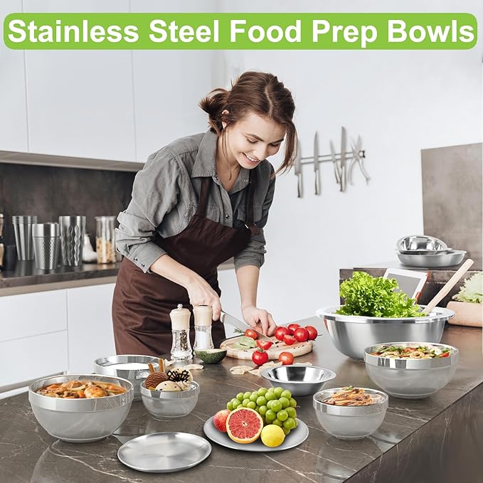 Stainless Steel Bowls, 4 Pack 5.9in 20.6oz 610ml Medium SUS304 Double Wall Insulated Stackable Metal Cereal Bowl Containers for Dishes Eating Serving Snacks Ice Cream Soup Food Rice Salad