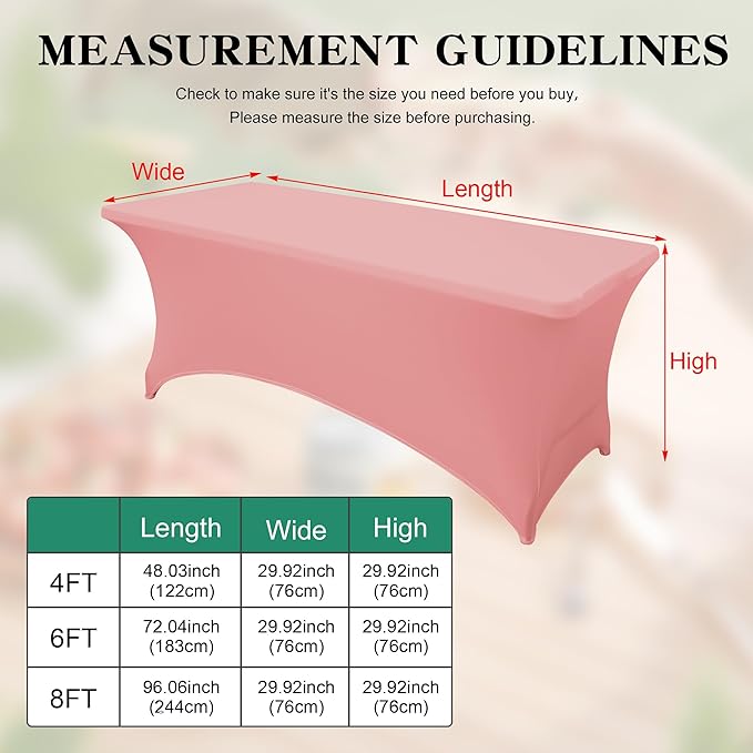 8FT Table Cloth for Rectangular Fitted Events Stretch Pink Table Covers Washable Spandex Tablecloth Protector for Party, Wedding, Cocktail, Banquet, Festival