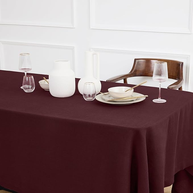 Solino Home Burgundy Linen Tablecloth 70 x 70 Inch - 100% Pure Linen Square Table Cloth - Sonoma, Machine Washable Tablecloth for Valentines