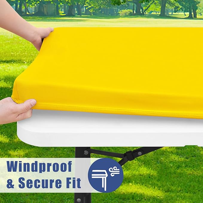 Spandex 5 Foot Rectangle Table Cloth 2 Pack, Elastic Fitted Tablecloths for Picnic, Stretch Washable Patio Table Cover for Outdoor, Camping, Banquet and Parties (Yellow, 30"x60")