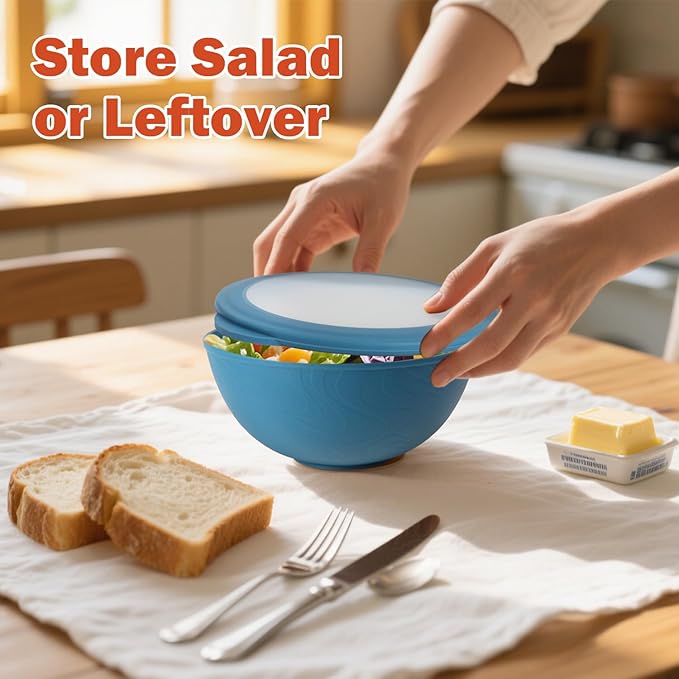 Wrova 40oz wheat straw bowls with lids set of 4,cereal bowls with covers anti-leaking,unbreakable salad container for lunch, dishwasher safe bowl sets for kitchen. Vibrant Series