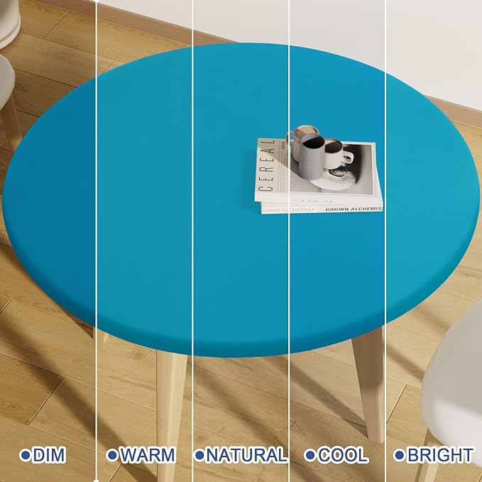 Round Spandex Tablecloth, Elastic Fitted Waterproof Tablecloths for 42"-50" Tables, Stretch Washable Picnic Table Cover for Camping, Dining, Indoor and Outdoor, Turquoise