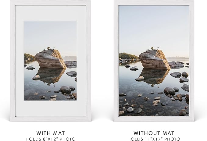 HAUS AND HUES 11x17 Picture Frame with Real Glass and White American Oak Matted to 8x12 - Oak Frame - Includes Vertical & Horizontal Hang - Ideal for Home, Office (11x17 in)