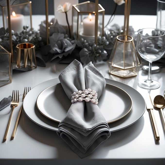 Decozen Set of 8 White Napkin Rings with Pearl Design, Festive, Table Decor Setting for Holiday, Wedding, Birthday, Kitchen, Home Decor, Housewarming Gift - Mothers Day Decorations