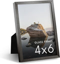 HAUS AND HUES 4x6 Picture Frame with Real Glass & Gray Premium-Grade Metal - Aluminum 4x6 Frame - Includes Easel Back, Hanging Kit - Ideal for Home, Office (4x6 in, Gray)