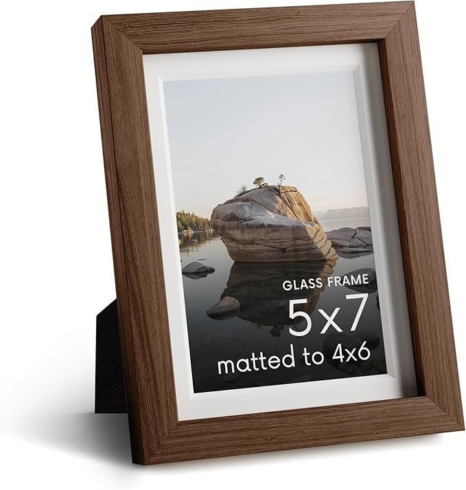 Haus and Hues 5x7 Picture Frame with Real Glass and Walnut Oak Matted to 4x6 - Oak 5x7 Wood Picture Frame - Includes American Oak, Easel Back, Vertical Hang - Ideal for Home or Office (5x7 in, Walnut)
