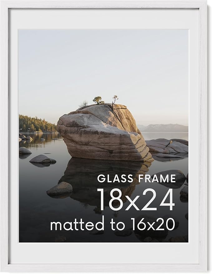 HAUS AND HUES 18x24 Picture Frame with Real Glass and White American Oak Matted to 16x20 - Oak 18x24 Frame Glass - Includes Vertical & Horizontal Hang - Ideal for Home, Room, Office (18x24 in, White)