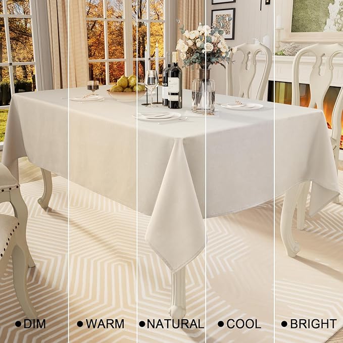 Smiry Rectangle Table Cloth Linen Textured, Waterproof Spillproof Anti-Wrinkle Burlap Tablecloth, Washable Decorative Fabric Table Cover for Dining, Party, Banquet, 60 x 120 Inch, Beige