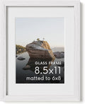 HAUS AND HUES 8.5x11 Picture Frame with Real Glass & White American Oak Matted to 6x8 - Oak Glass Picture Frame - Includes Vertical & Horizontal Hang - Ideal for Home, Room, Office (8.5x11 in, White)