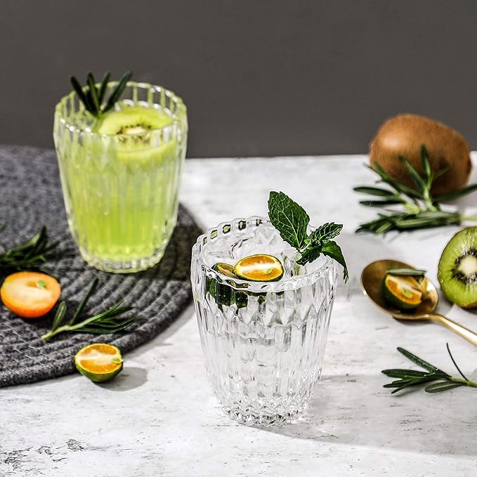 Hand Blown Juice Glasses 7.9 oz set of 6 Vintage Pattern Water Glasses Set Drinking Tumblers for All Occasions