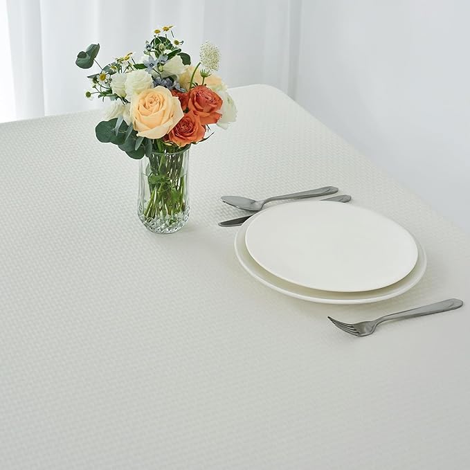 maxmill Rectangle Tablecloth Weaved Pattern Waterproof Spillproof Wrinkle Free Table Cloth, Kitchen Dining Tabletop Decoration, Fabric Table Cover for Holiday Parties, 52 x 70 Inch, Ivory
