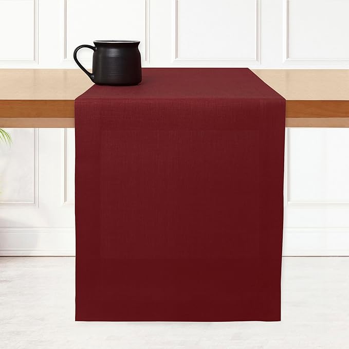 D'Moksha Homes Linen Dark Red Table Runner 90 Inches Long - 100% Pure Linen 14 x 90 Inch Table Runner for Dining, Valentines, Spring - Machine Washable