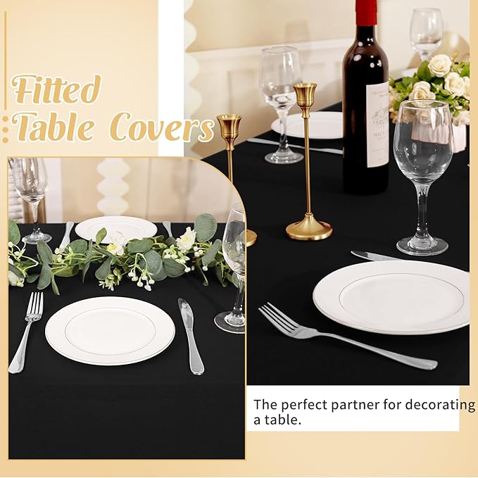 HAISIWLKJ 6 Pack Table Cloth 8ft Black Tablecloths for Rectangle Folding Table Spandex Fitted Stretch Cover Wrinkle Resistant Washable Protector for Party, Wedding, Banquet, Festival.