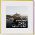 HAUS AND HUES 12x12 Picture Frame with Real Glass & Gold Premium-Grade Metal Matted to 8x8 - Aluminum 12x12 Frame - Includes Hanging Kit - Ideal for Home, Office (12x12 in, Gold)