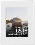 HAUS AND HUES 12x16 Picture Frame with Real Glass & White Premium-Grade Metal Matted to 8.5x11 - Aluminum 12x16 Picture Frame - Includes Hanging Kit - Ideal for Home, Office (12x16 in, White)