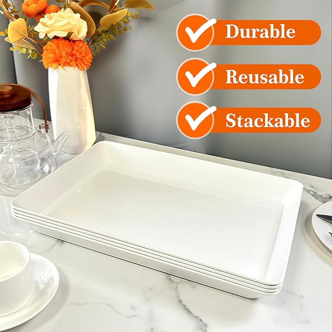 Serving Tray Platter, 17.5'' x 11.5'' x 1.6'', 3 Pcs Food Tray for Veggie Fruit Snack Dessert Cookie Cheese, Food Trays for Party Supplies Display, Large Platters for Serving Food, BPA Free