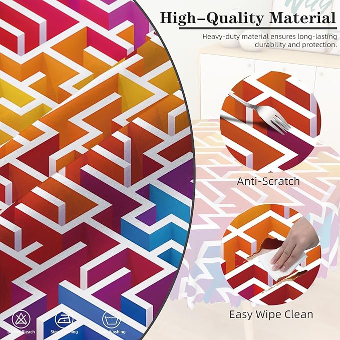 Laeacco 36 Inch Maze Round Tablecloth Colorful Labyrinth Texture Modern Geometric Abstract Art Print Table Cloth Washable Waterproof Wrinkle Free Table Cover for Kitchen Dining Picnic Party Decor