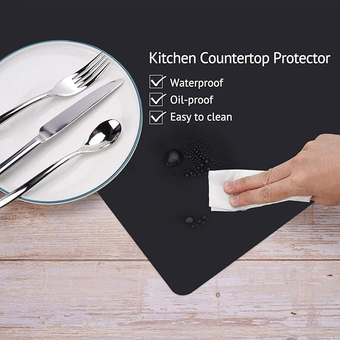 Gartful Silicone Mats for Kitchen Counter, Thicker 0.06", 25 x 17 inches Multipurpose Table Mat, Silicone Pad Desk Work Mat, Nonstick Nonskid Heat-Resistant Pad, Placemat, Black, 2PCS