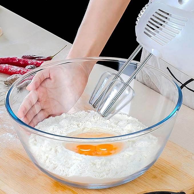 Glass Mixing Bowl Set of 3 for Kitchen, Baking, Prepping, Serving, Cooking 1.1QT, 2.5QT, 4.2QT Large Salad Bowl Set, High Brosilicate Bowl Set, Stackable, Non-toxic, Microwavable, Great Gift