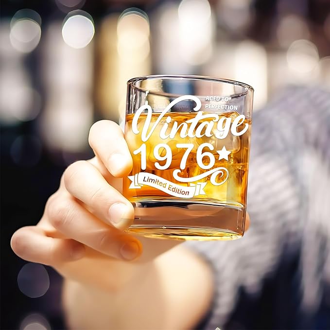 Old Fashioned Glasses-1976-Vintage 1976 old time information 10.25oz Whiskey Rocks Glass -50th Birthday Aged to Perfection - 50 years old gifts Bourbon Scotch Lowball Old Fashioned-1PACK