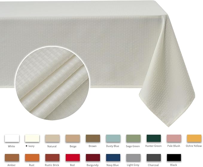 maxmill Weaved Texture Tablecloth Water Resistance Antiwrinkle Spillproof Soft Washable Table Cloth for Dining Room, Buffet Banquet Parties Holiday Dinner, Rectangular 70 x 108 Inch, Ivory