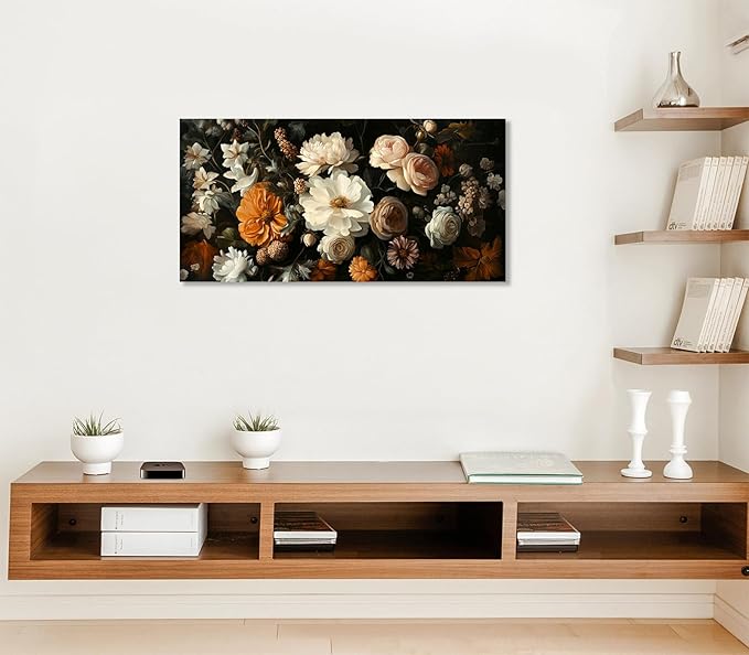 ADJUVANT Wall Art Vintage Floral Bouquet 40" L x 20" W, Flowers Peonies And Roses Canvas Painting Botanic Artwork Blossoms Prints Floral Wall Decor for Living Room Bedroom Dining Room Home Office