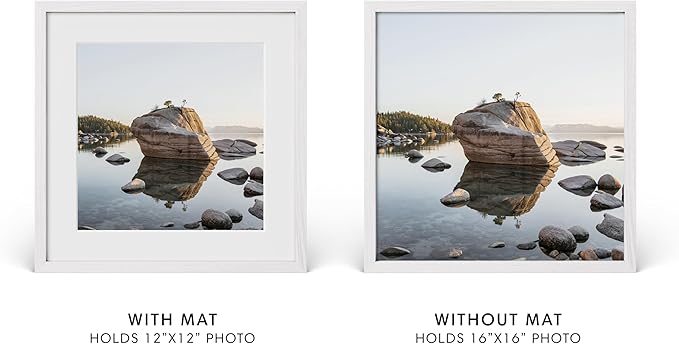 Haus and Hues 16x16 Picture Frame with Real Glass & White American Oak Matted to 12x12 - Oak 16x16 Frame With Mat - Includes Vertical & Horizontal Hang - Ideal for Home, Room, Office (16x16 in, White)