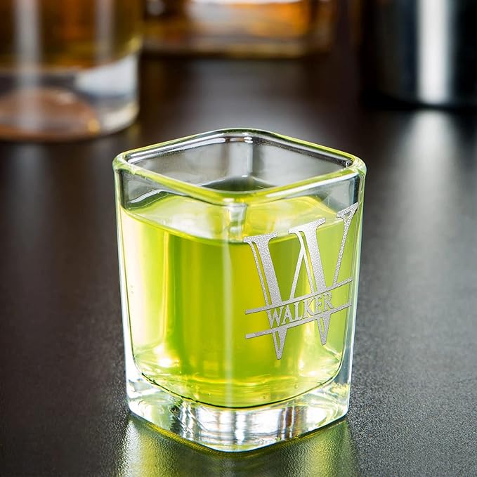 Personalized Square Shot Glasses Set of 10 Teal Bottom 2oz Engraved Initial and Name Custom Gifts, Weddings, Birthdays, Party, Event, Decorations