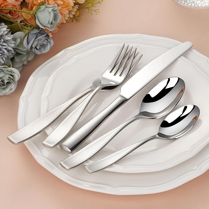60-Piece 18/10 Stainless Steel Flatware Set for 12, Heavy Duty Silverware Set, High End Flatware, Dishwasher Safe, Ideal for New Home Essentials Gift