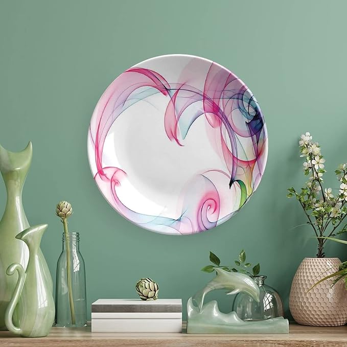 Ceramic Display Plate, Abstract Decor Ceramic Hanging Decorative Plate, Colorful Smock Artwork Futuristic Decor, 8 Inch, Household Custom Ceramic Plate, Multy