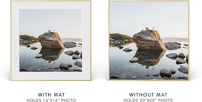 HAUS AND HUES 20x20 Picture Frame with Real Glass & Gold Premium-Grade Metal Matted to 16x16 - Aluminum 20x20 Frame - Includes Hanging Kit - Ideal for Home, Office (20x20 in, Gold)