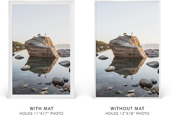 HAUS AND HUES 12x18 Picture Frame with Real Glass & White Premium-Grade Metal Matted to 11x17 - Aluminum 12x18 Frame White - Includes Hanging Kit - Ideal for Home, Office (12x18 in, White)