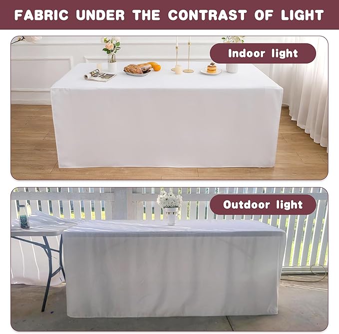 HolidayIdeas Fitted White Table Clothes - 72 x 30 Inch - 4 Pack Rectangle Table Covers for 6 Foot Tables, Polyester Fabric Tablecloths for Parties, Holiday Dinner, Wedding, Trade Show