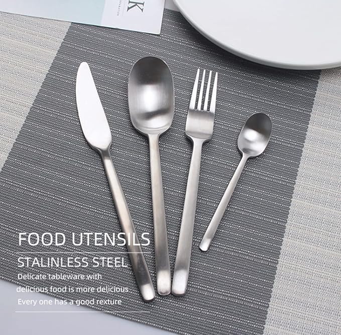 Matte Silverware Set for 8 Stainless Steel Flatware Set Light Luxury Vintage Style 32 Piece Cutlery Tableware Utensils Set Include Knives Forks and Spoons for Home Kitchen Restaurant Christmas