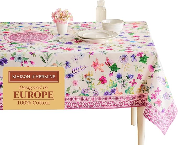 Maison d' Hermine Table Cloth Rectangle Table 100% Cotton 54 x 72 Inches Tablecloth Reusable Decorative for Dining Room Farmhouse Home Valentines Day Decorations Spring Summer - Chardon