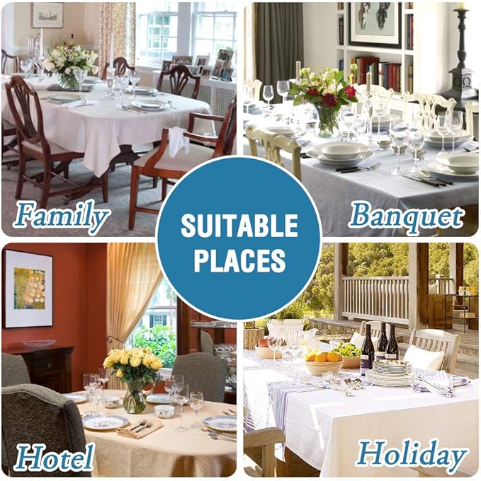 H.VERSAILTEX Linen Textured Table Cloths 60 x 84 Inch Premium Solid Tablecloth Spill-Proof Waterproof Table Cover for Dining Buffet Feature Extra Soft and Thick Fabric Wrinkle Free, Ink Blue