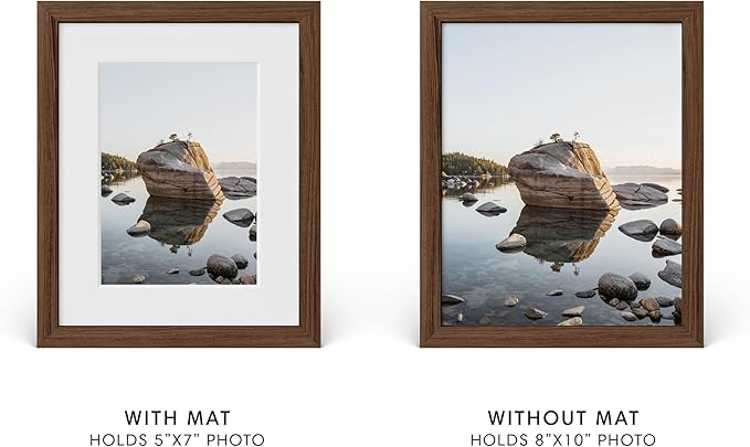 HAUS AND HUES 8x10 Picture Frame with Real Glass & Walnut Oak Matted to 5x7 - Oak Glass Photo Frame - Includes American Oak, Easel Back, Vertical Hang - Ideal for Home, Room, Office (8x10 in, Walnut)
