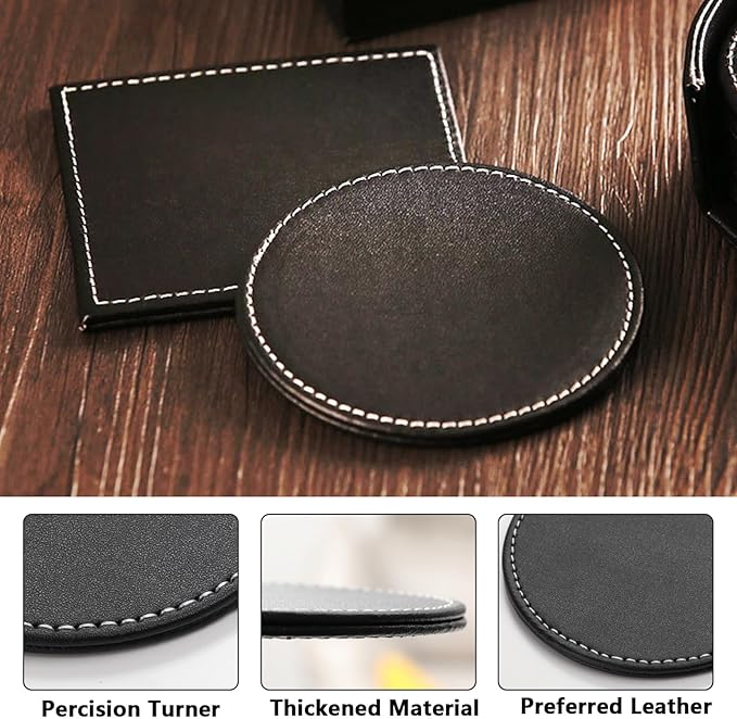 Custom Personalized Leather Coasters - Set of 6 | DIY Name, Photo, or Logo Coasters for Coffee Table, Bar, Beer, Wine | Ideal Housewarming Gift,Blue