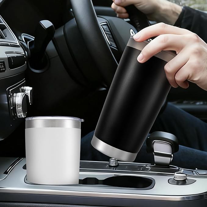 20 oz Tumbler Bulk with Lid Stainless Steel Insulated Tumblers Double Wall Vacuum Coffee Mug Powder Coated Tumbler Cups for Cold and Hot Drinks, Stainless Steel, 12 pack
