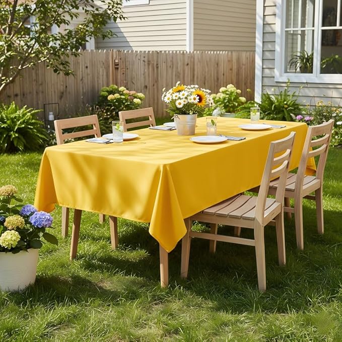 sancua Rectangle Tablecloth - 60 x 84 Inch - Stain and Wrinkle Resistant Washable Polyester Table Cloth, Decorative Fabric Table Cover for Dining Tables, Buffet Parties and Camping, Yellow