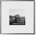 HAUS AND HUES 10x10 Picture Frame with Real Glass & Gray Premium-Grade Metal Matted to 5x5 - Aluminum 10x10 Picture Frame - Includes Hanging Kit - Ideal for Home, Office (10x10 in, Gray)