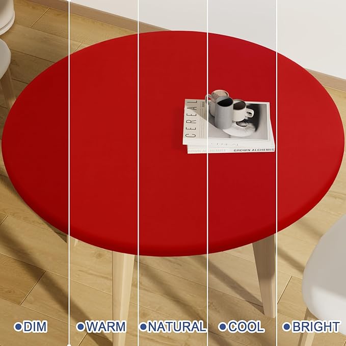 Round Spandex Tablecloth, Elastic Fitted Waterproof Tablecloths for 57"-68" Tables, Stretch Washable Picnic Table Cover for Camping, Dining, Indoor and Outdoor, Red