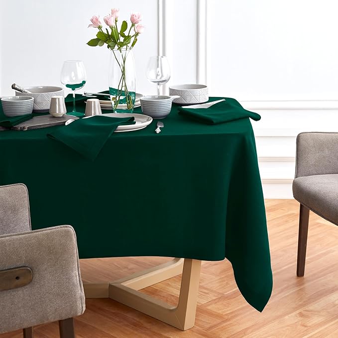 Solino Home Green Linen Tablecloth 70 x 132 Inch - 100% Pure Linen Table Cloth for Rectangle Tables - Sonoma, Machine Washable Tablecloth for Winter, St Patricks Day