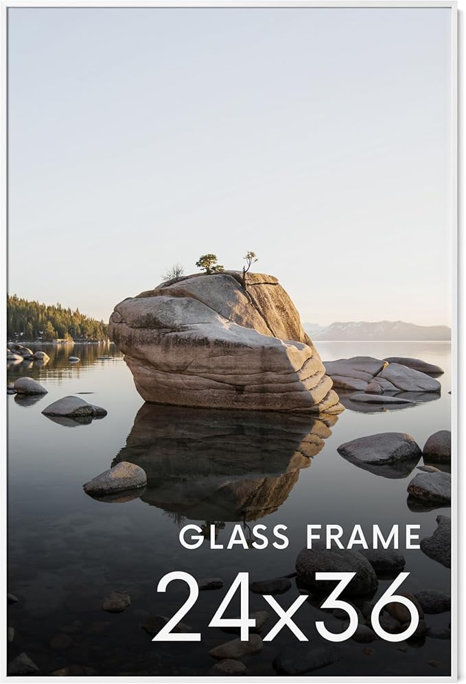 HAUS AND HUES 24x36 Picture Frame with Real Glass & White Premium-Grade Metal - Aluminum 24x36 Poster Frame - Includes Hanging Kit - Ideal for Home, Office (24x36 in, White)