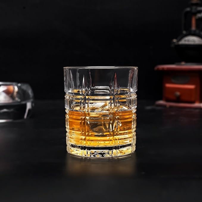 KANARS Whiskey Glasses Set of 2, 10 Oz Crystal Old Fashioned Cocktail Glass in Gift Box, Rock Barware for Scotch Whisky Cognac, Bourbon, Gift for Father's Day Christmas