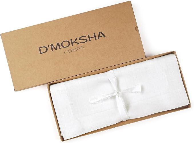 D'Moksha Homes Linen White Table Runner 120 Inches Long - 100% Pure Linen Dining Table Runner 14 x 120 Inch for Valentines, Spring, Easter - Machine Washable