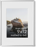 HAUS AND HUES 9x12 Picture Frame with Real Glass & Silver Premium-Grade Metal Matted to 6x8 - Aluminum Frame - Includes Hanging Kit - Ideal for Home, Office (9x12 in, Silver)