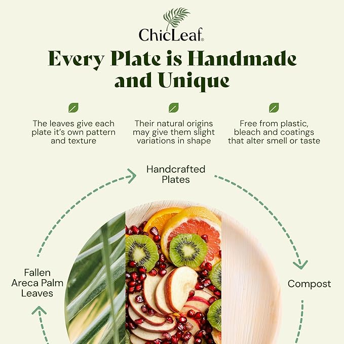 Chic Leaf Square Bamboo Palm Leaf Disposable Plates - 8" Pack of 100 - Biodegradable & Compostable Dinnerware - Disposable Party & Appetizer Plates - Sustainable Dessert Trays Romantic Date Essentials
