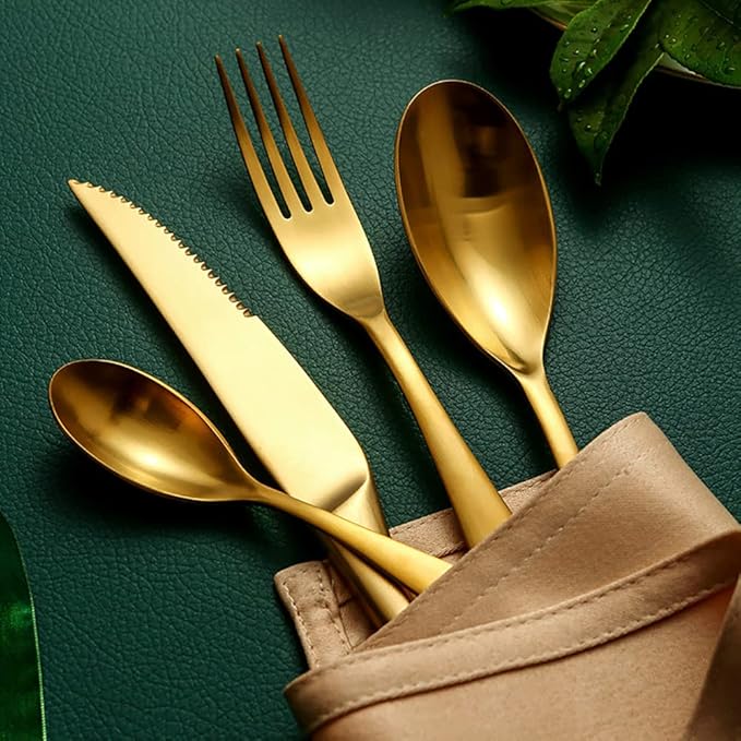 48 Piece Gold Silverware Set for 12,Modern Unique 18/10 Stainless Steel Flatware Cutlery Set, Eating Tableware Set,Vintage Luxury Style Cutlery Set for Home Restaurant Wedding Party
