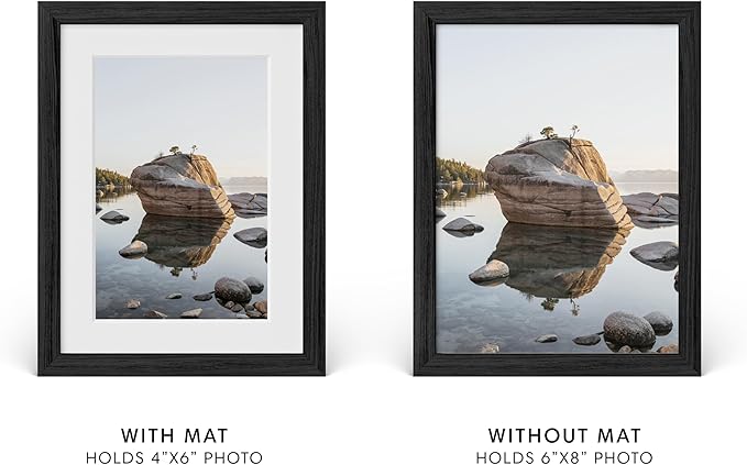 HAUS AND HUES 6x8 Picture Frame with Real Glass Matted to 4x6 - Black Oak 6x8 Picture Frame With Mat - Includes American Oak, Easel Back, Vertical Hang - Ideal for Home, Room, Office (6x8 in, Black)